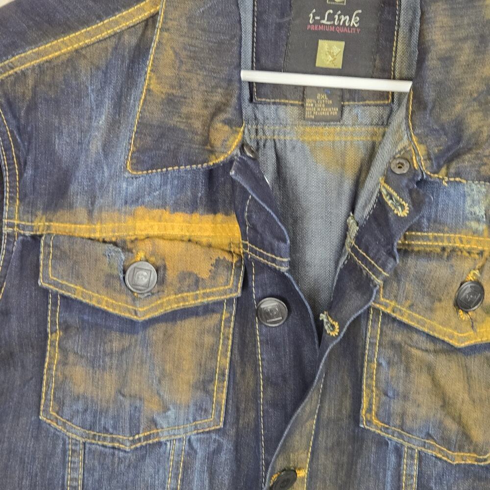 Copper Washed Upcycled Denim Mens Vest 2XL PATRIOTIC AMERICAN FLAG MOTO STEAMPUN - Picture 4 of 15